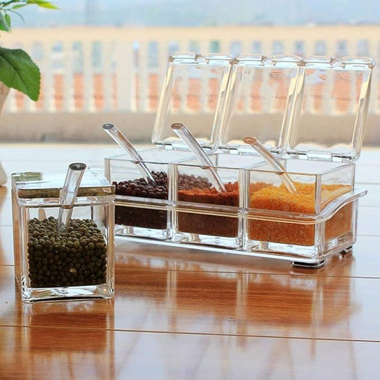 Crystal Seasoning Box Set of 4 With Spoons